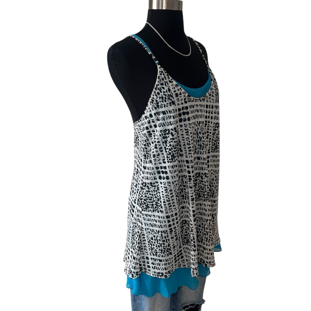 Vintage abstract layered slip dress black white blue M - Picture 3 of 11